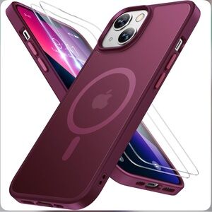 iPhone 13 Magnetic Case with Screen Protection MagSafe Compatible-WINE RED